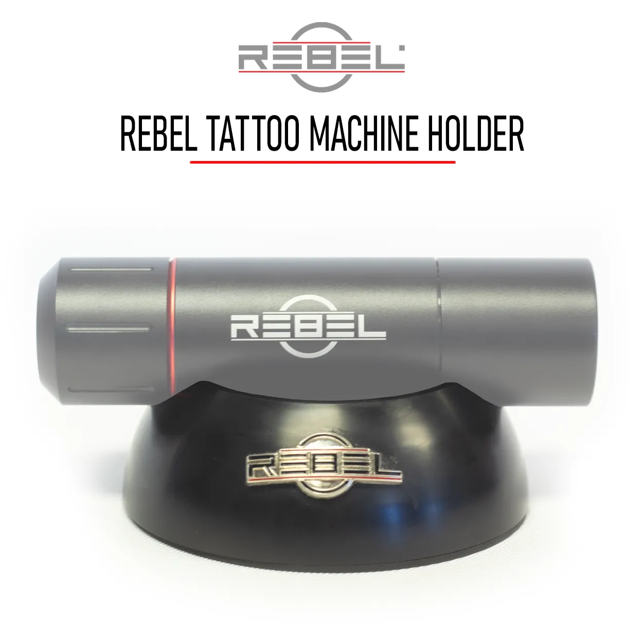 REBEL Tattoo Machine Holder – heavy-duty solid plastic cradle for pen-style tattoo machines, stable workstation setup