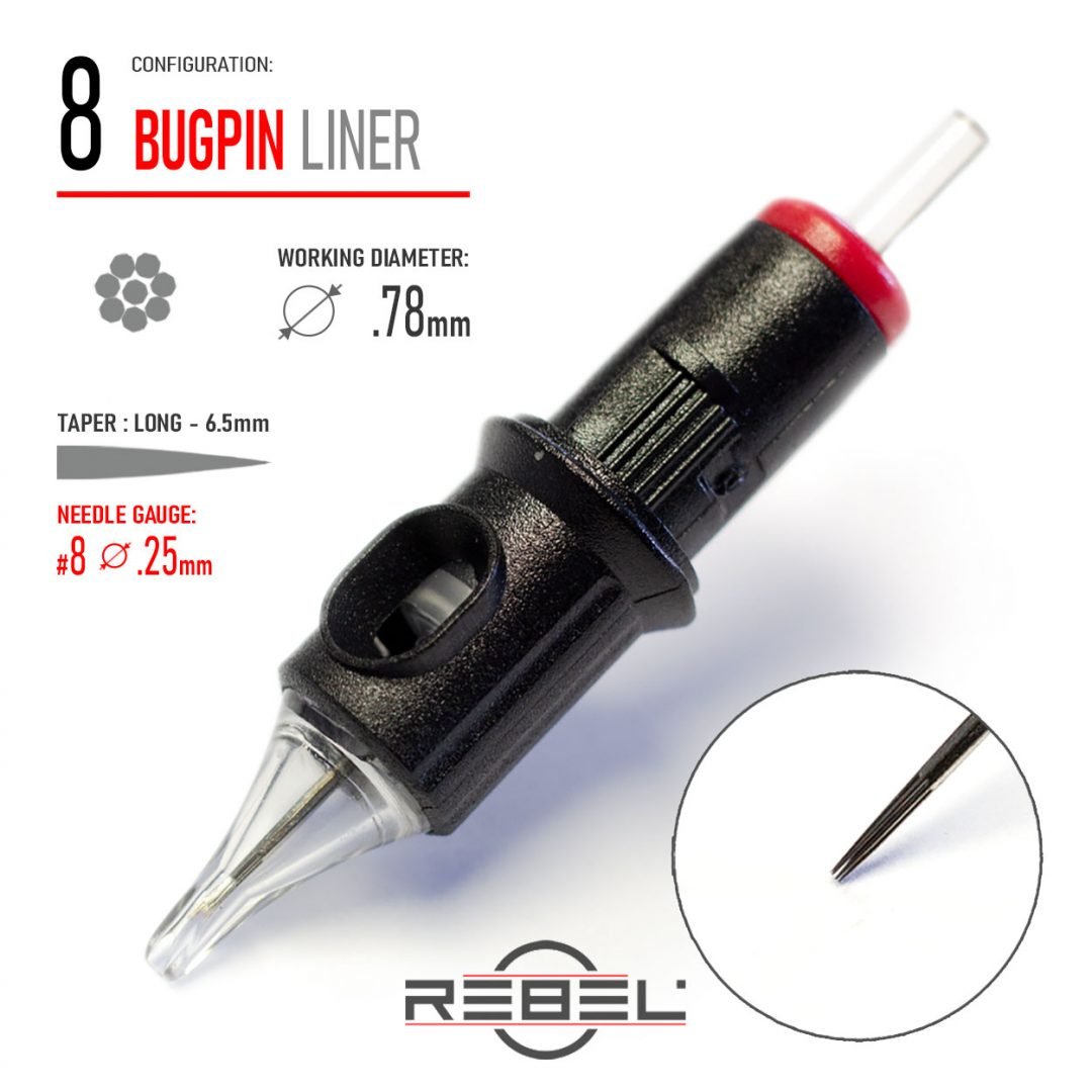 8 BUGPIN - Round Liner Precision Cartridge Needle - REBEL
