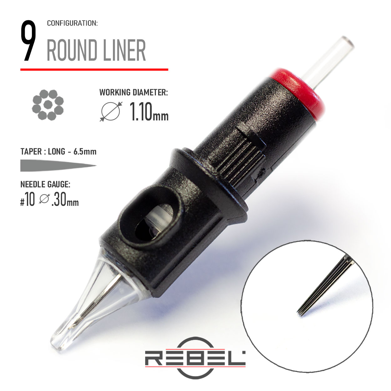 9 Round Liner Precision Tattoo Cartridge Needle - REBEL