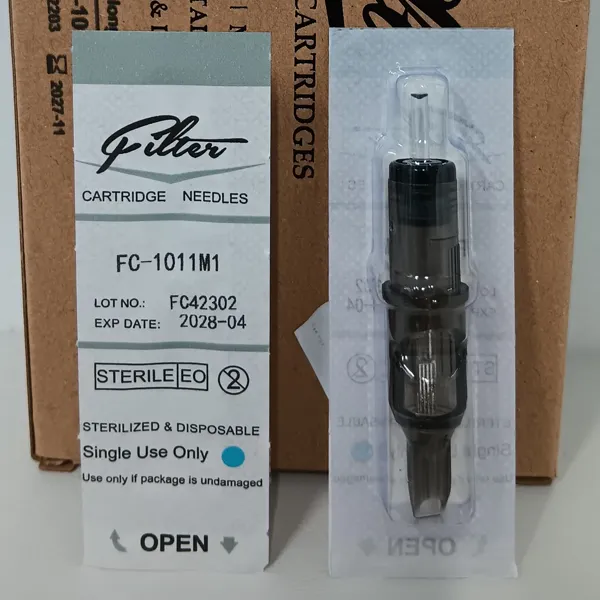 Single tattoo cartridge sealed in blister pack with sterilization mark