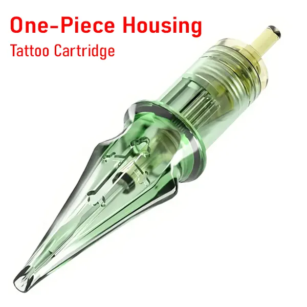 One-piece housing tattoo cartridge showing integrated tip and body design