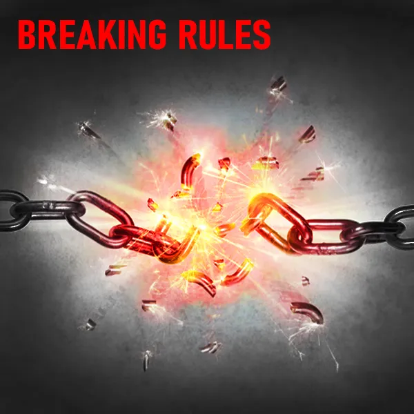 Breaking rules — rebellious tattoo artist concept shown with exploding chain symbolizing freedom from limits