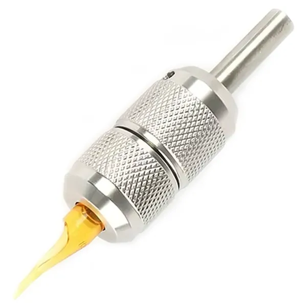 Hybrid tattoo tube with steel grip and plastic disposable tip