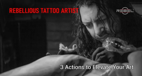 Caesar The Hun tattooing — rebellious tattoo artist in action for article on 3 rebellious actions to elevate your tattoo art