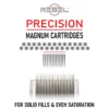 REBEL Precision Magnum tattoo cartridge category for solid color packing, even saturation, and smooth shading