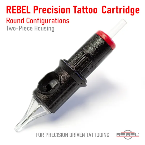 REBEL Precision Tattoo Cartridge — round configurations, two-piece housing