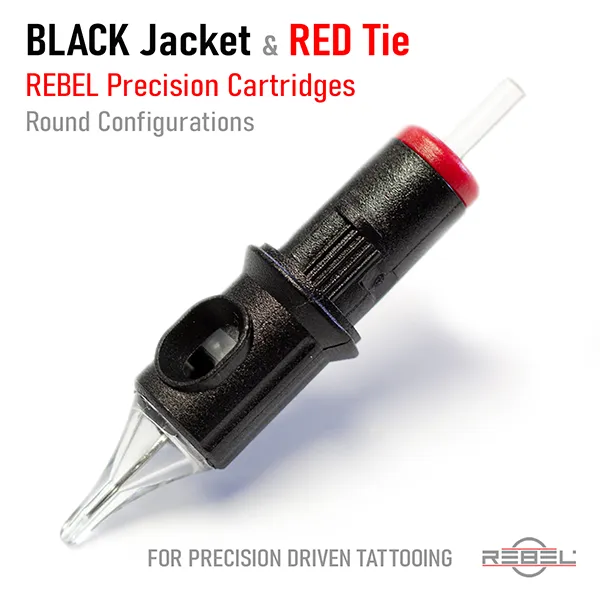 REBEL Precision Tattoo Cartridge – Round Configurations with Black Jacket and Red Tie