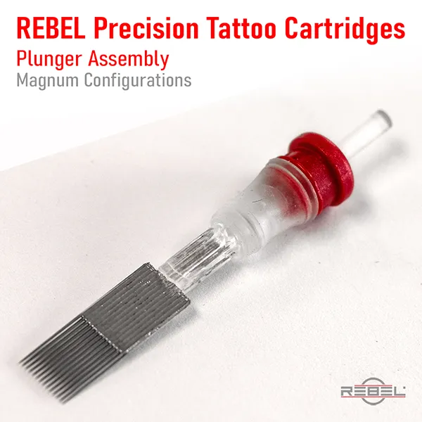 REBEL Precision Cartridges plunger assembly showing needle group with red silicone membrane cap