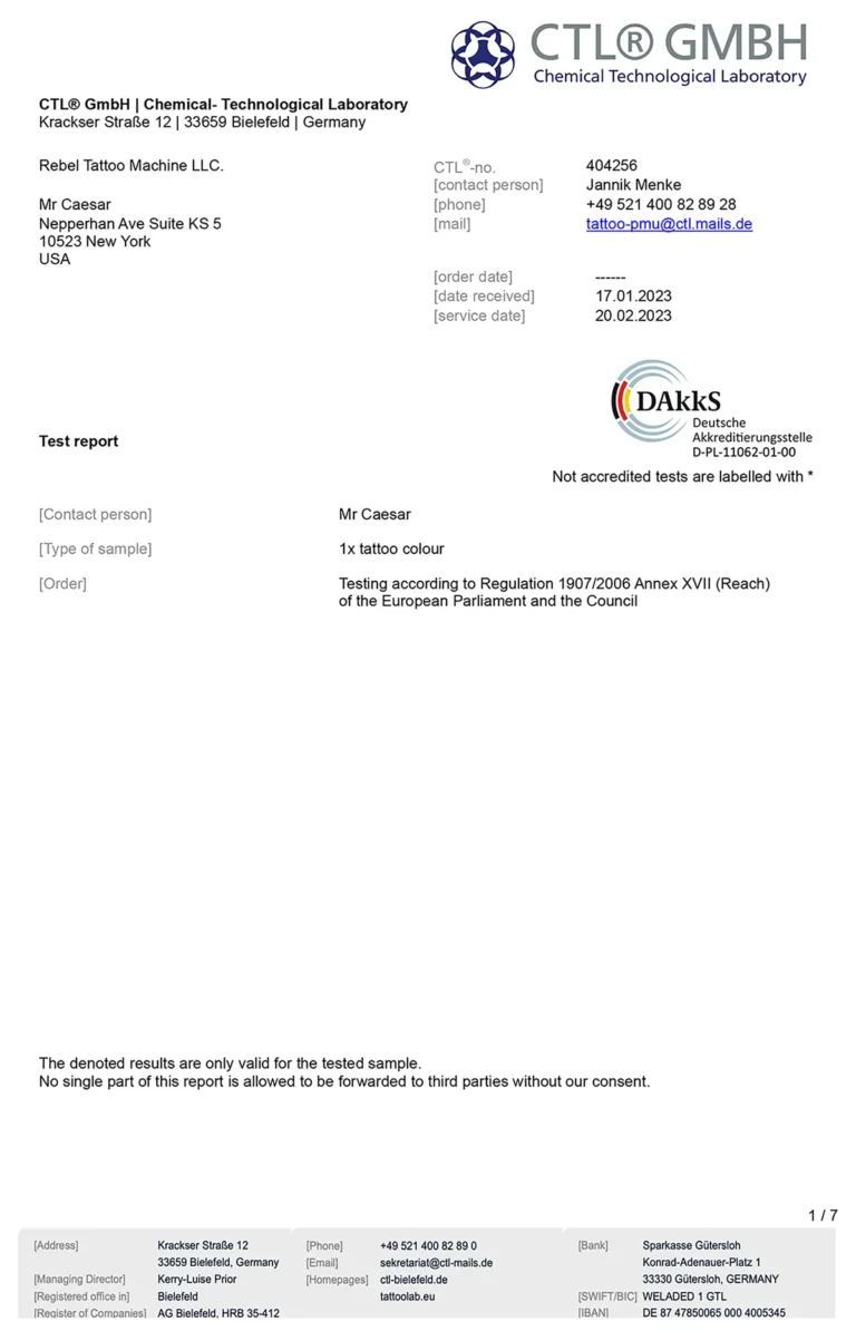 REBEL Black — REACH Compliance Certificate (Page 1)