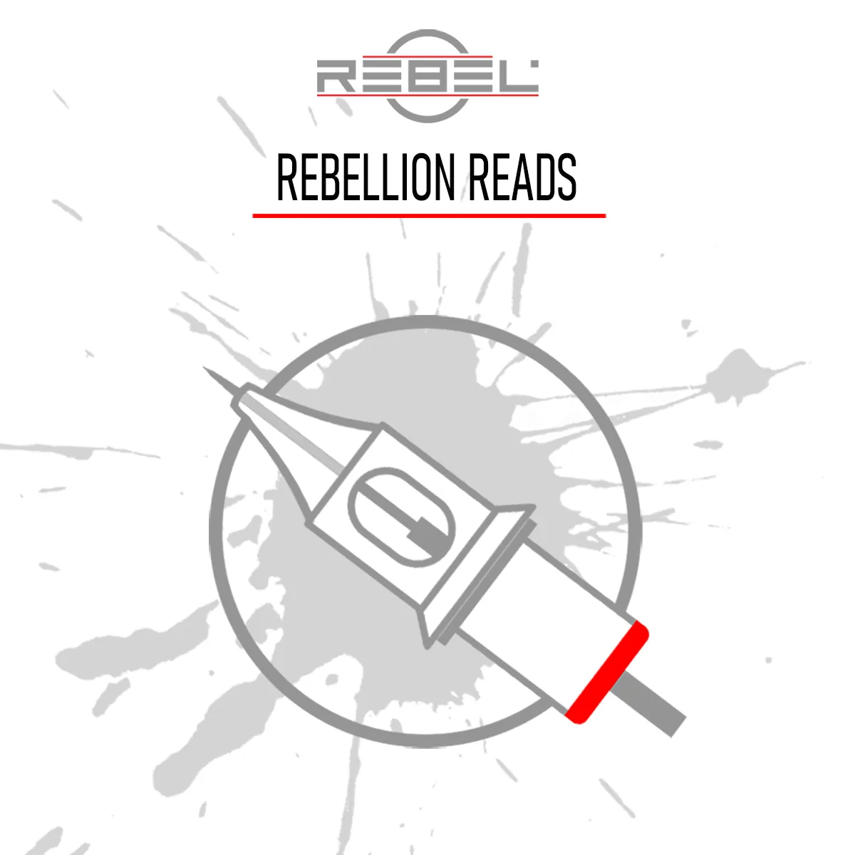 Rebellion Reads Tattoo Blog Icon with Cartridge Needle Graphic and ink splash