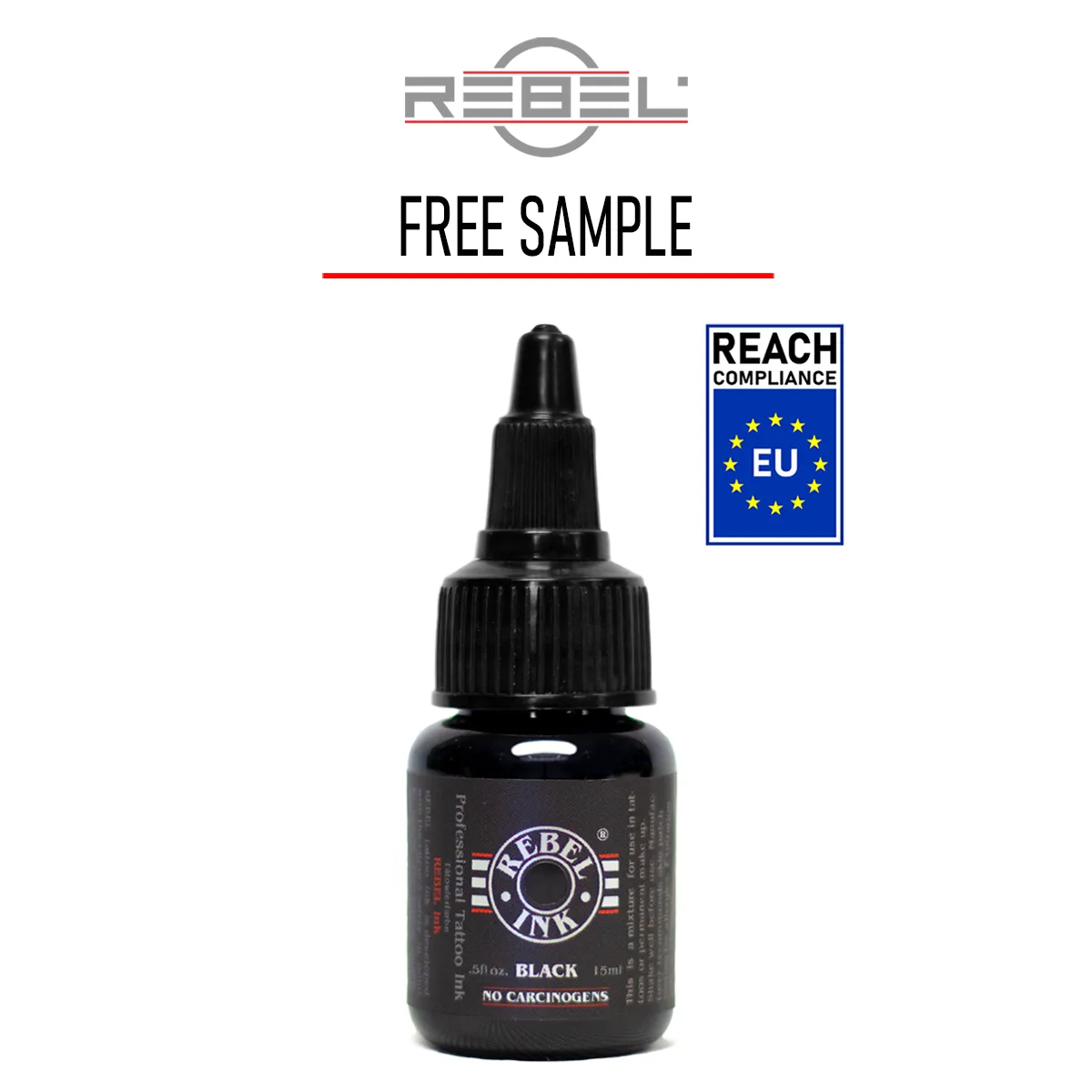 Free sample REBEL Black tattoo ink 0.5oz REACH-certified bottle