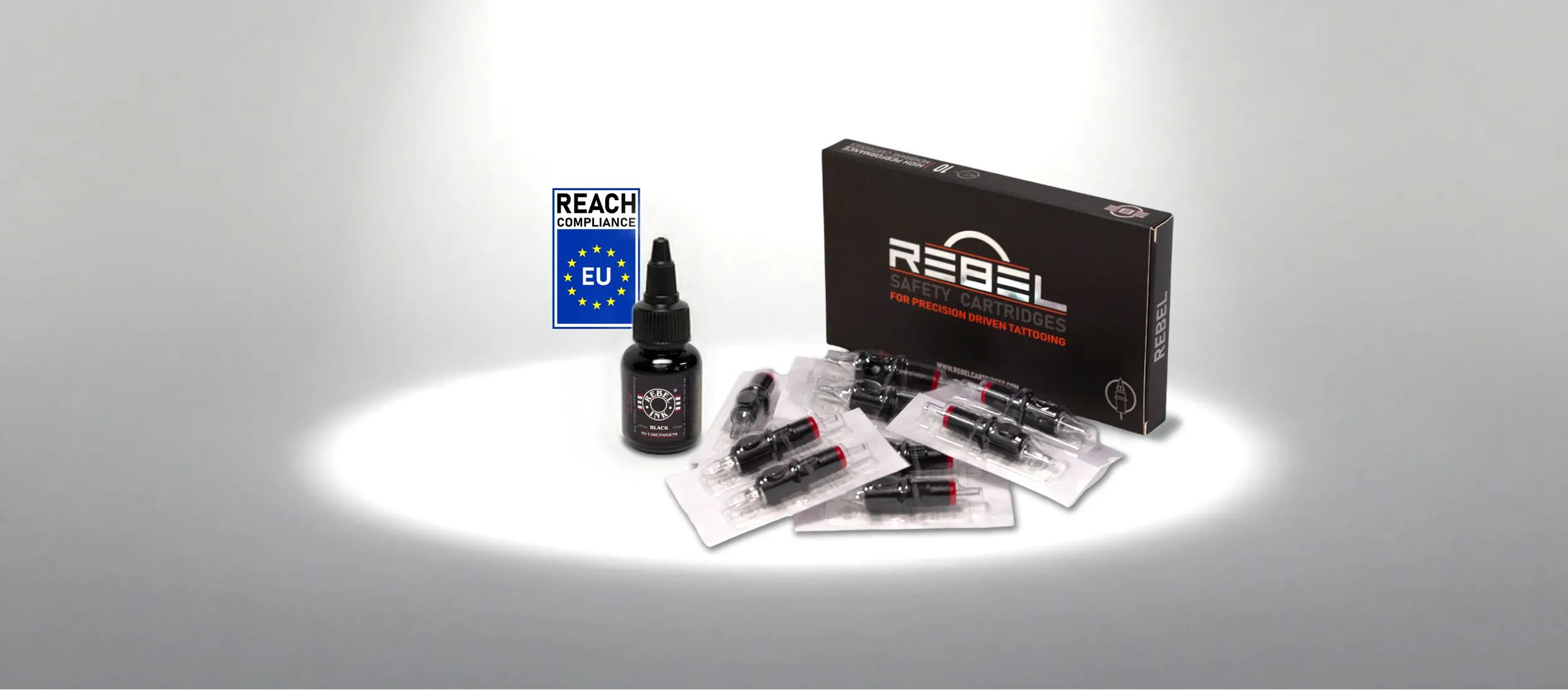 REBEL free tattoo ink and cartridge samples with REACH compliant ink