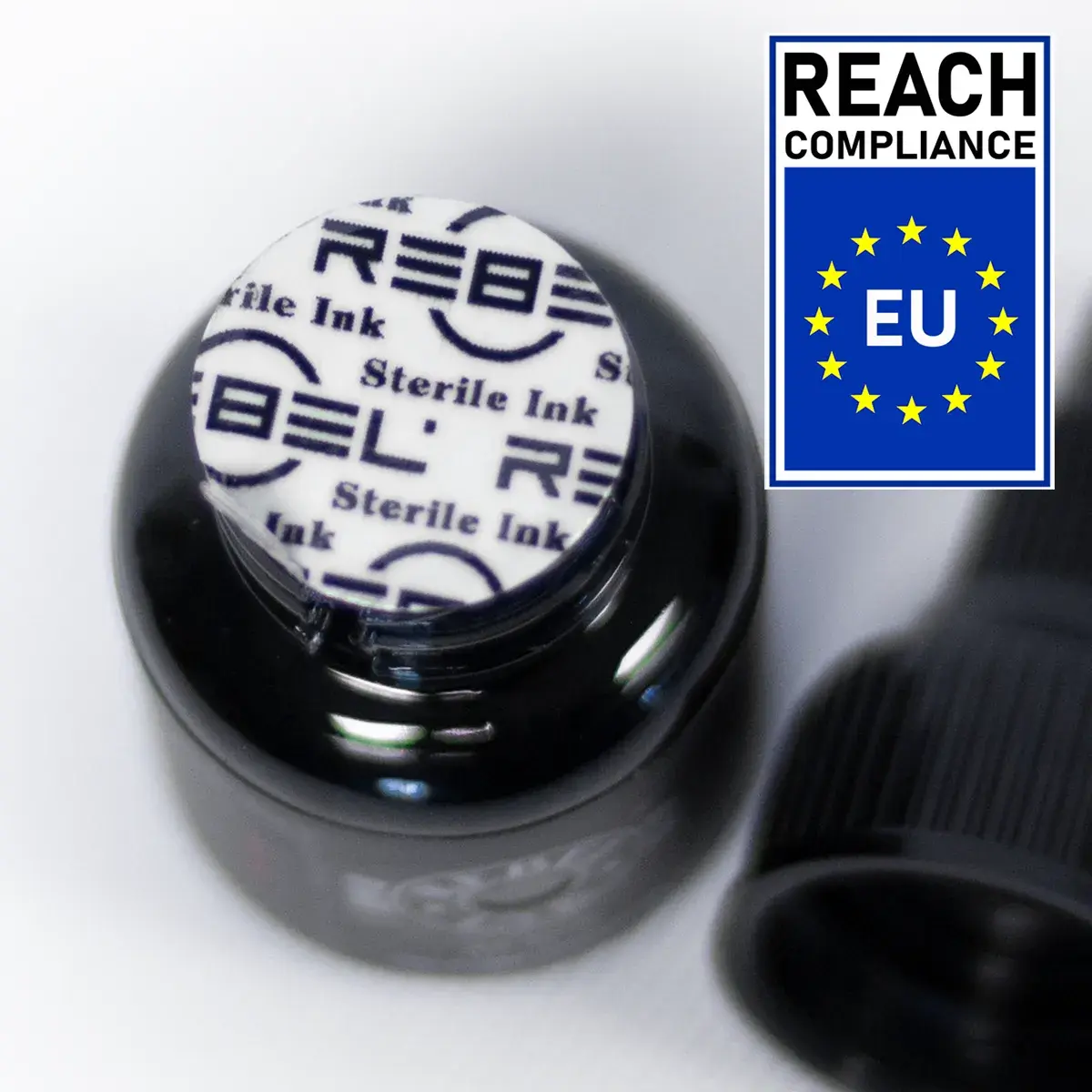 Custom printed REBEL induction seal protecting the REACH compliant black ink formula inside.