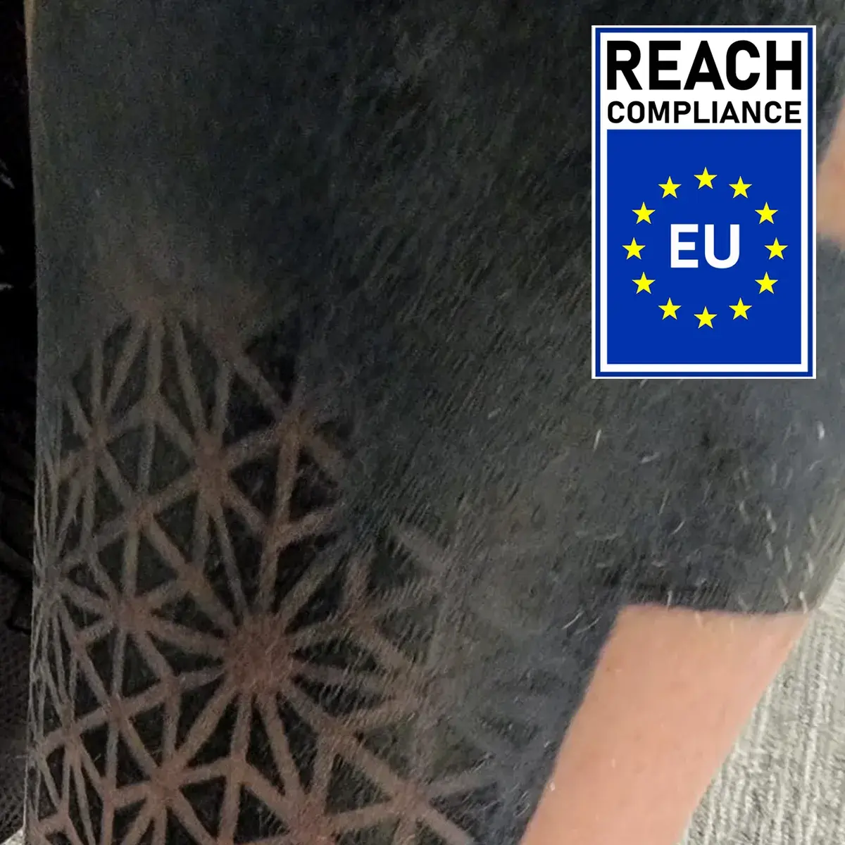 Healed geometric tattoo results proving long-term saturation of REBEL Black REACH compliant ink.