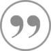 Gray quotation mark icon in a circle symbolizing REBEL tattoo testimonials