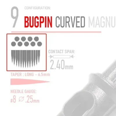 REBEL Bugpin Curved Magnum needle configuration illustration showing curved formation for smooth blending