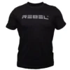 Front view of REBEL Grunge T-shirt in black with faded grungy REBEL logo print
