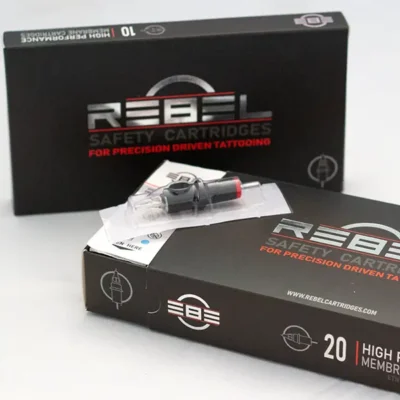 REBEL Precision Tattoo Cartridge retail box set 10 & 20 with single cartridge blister pack displayed on top