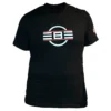 REBEL Precision Tee in black, front view, bold bi-color REBEL logo on chest, small shoulder print on left sleeve