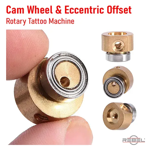 Rotary tattoo machine cam wheel and eccentric offset — brass cam wheel with off-center drive pin hole that determines stroke length