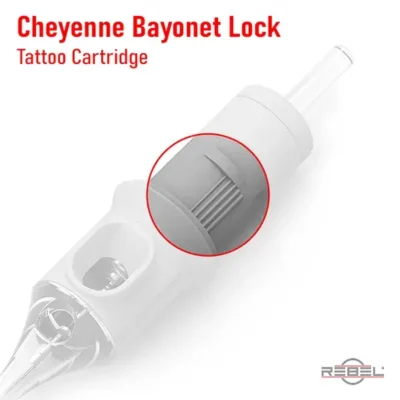 Tattoo cartridge Cheyenne bayonet lock grip interface highlighted with closeup of locking ridges by REBEL