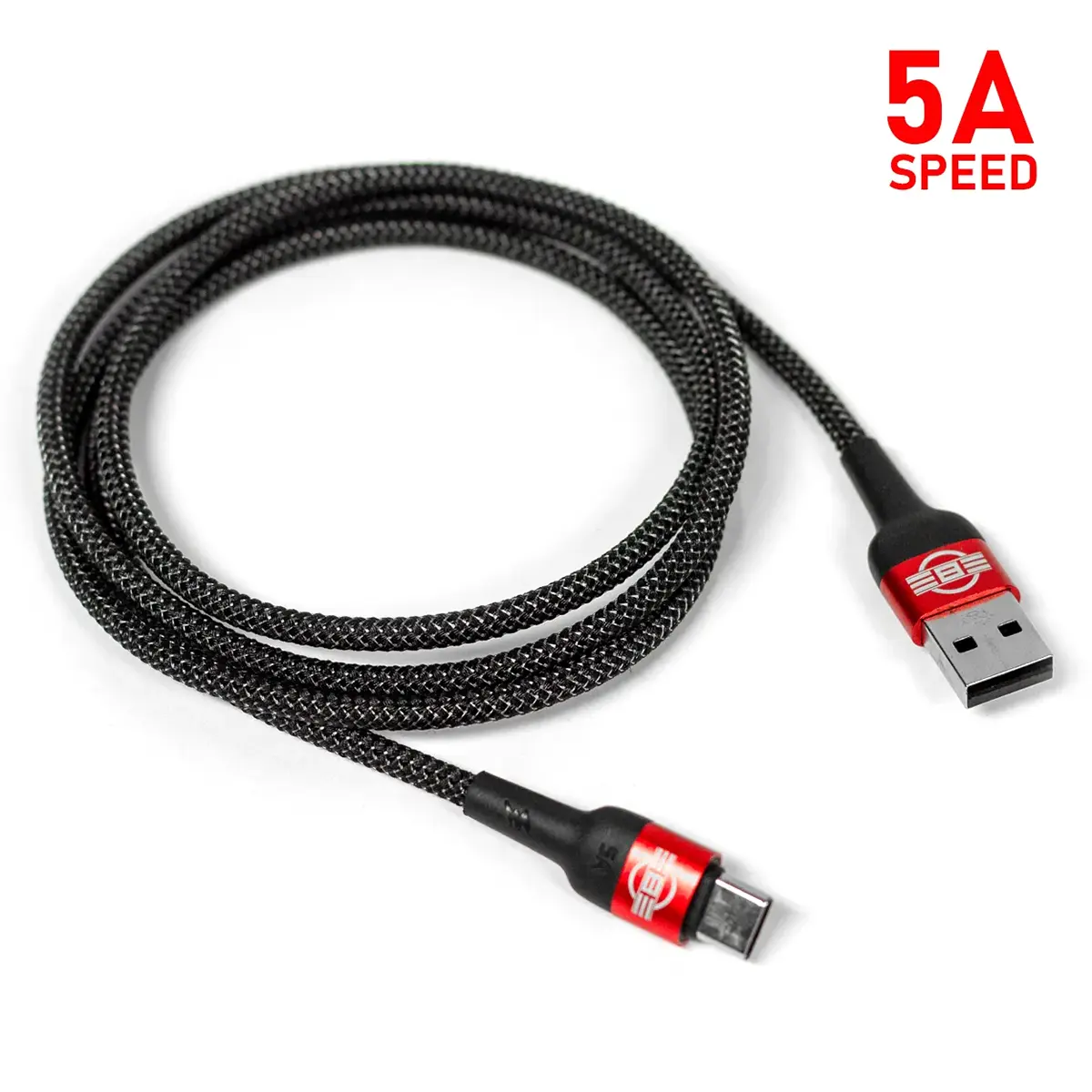 REBEL 5A USB-C charging cable coiled, showing full cable length