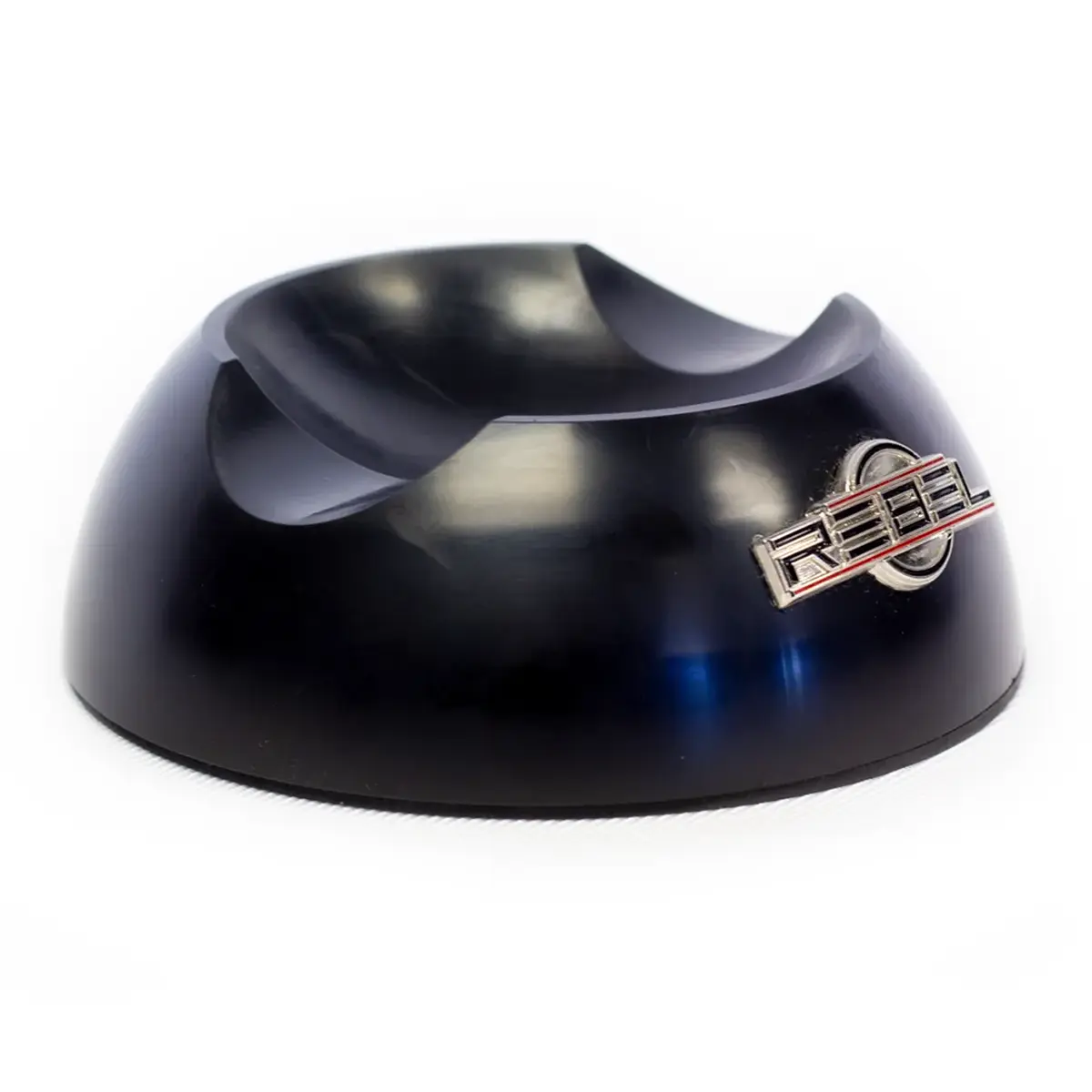 Tattoo machine holder base, front-left angle with REBEL badge visible