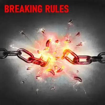 Exploding chain breaking apart — symbolizing rule-breaking freedom for the rebellious tattoo artist